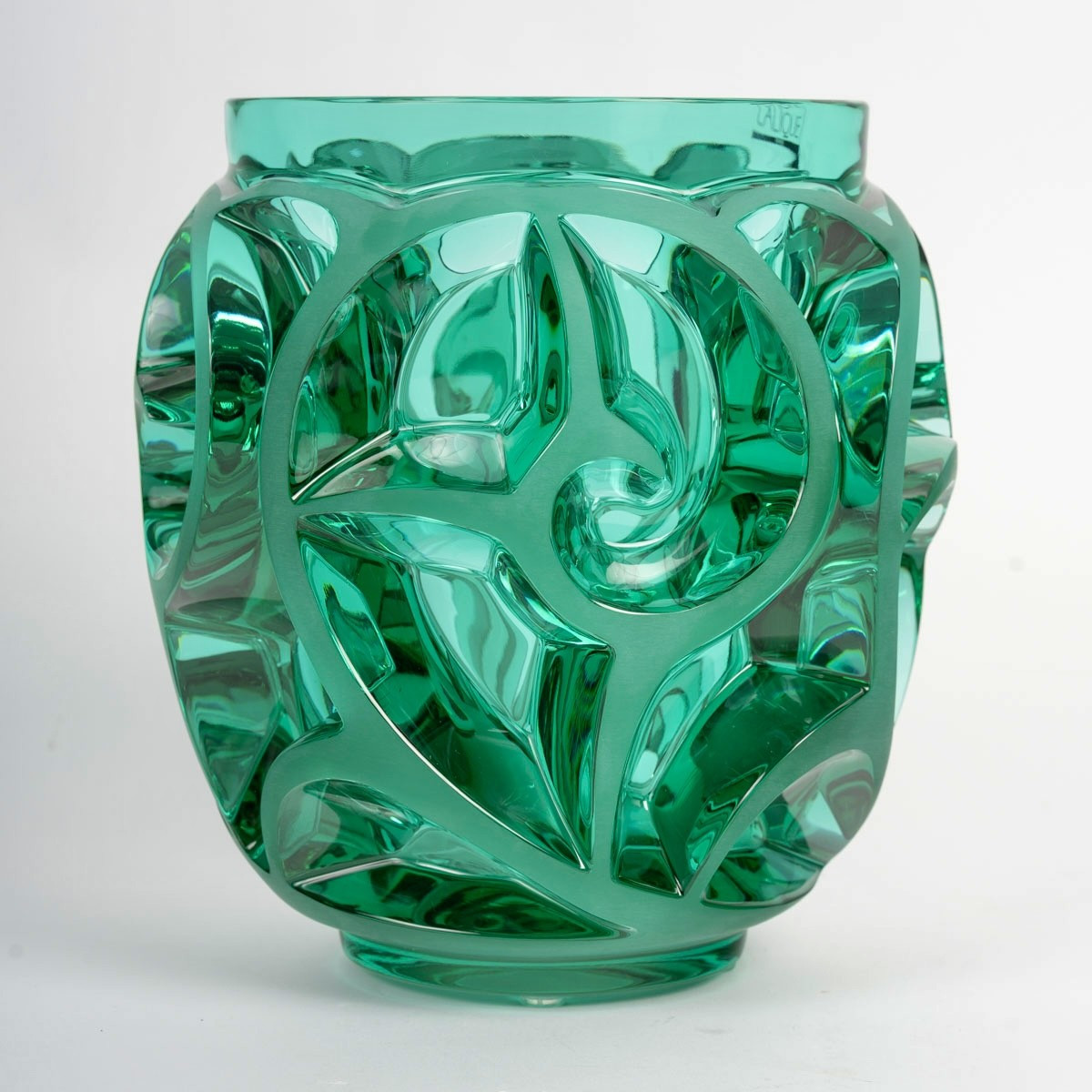 Lalique France - Art Deco Vase Tourbillons Green Crystal Glass - New