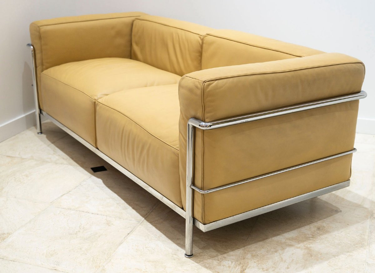 Le Corbusier, Perriand, Jeanneret - Cassina - Sofa Lc3 Camel Gold Leather 2-seater-photo-3