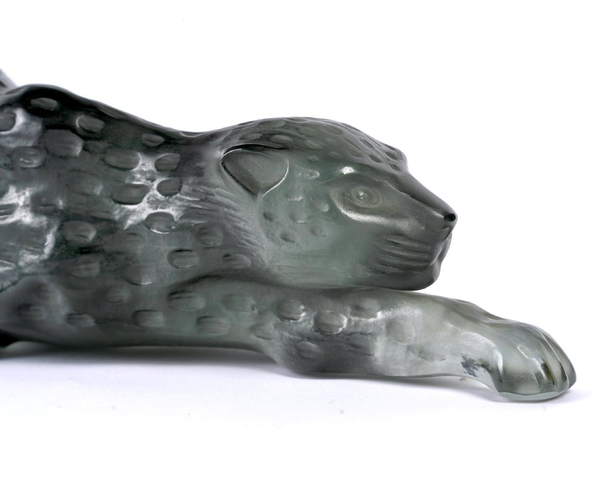 1990 Marie-Claude Lalique - Sculpture Panthère Zeila Cristal Gris-photo-1