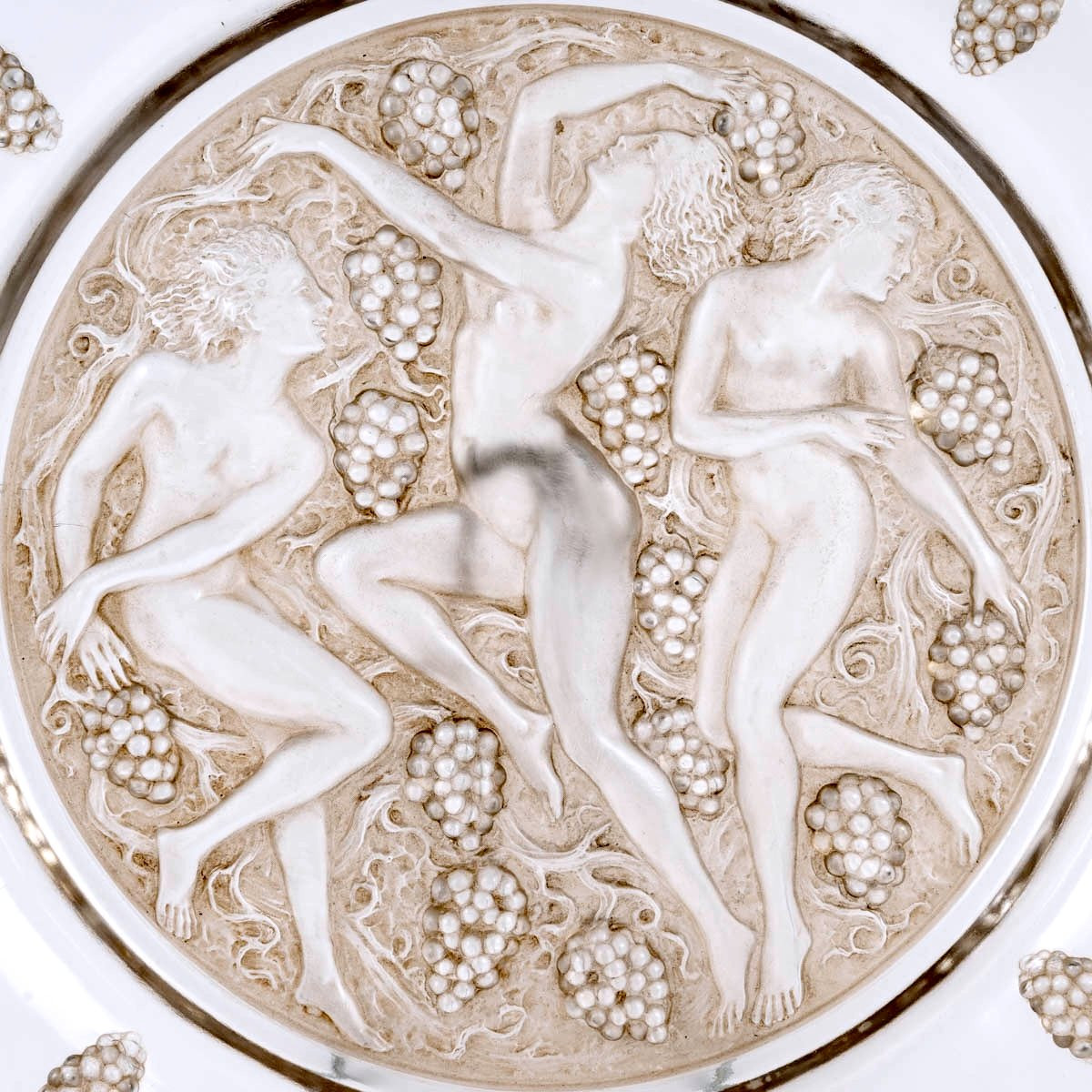 1943 René Lalique - Plat Côte d'Or Verre Blanc Patiné Sépia-photo-2