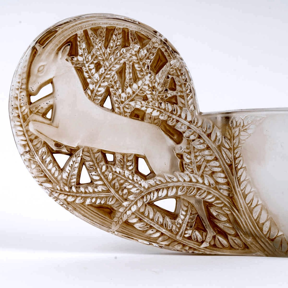 1927 René Lalique - Jardiniere Bowl Saint Hubert Bowl Glass With Sepia Patina-photo-1