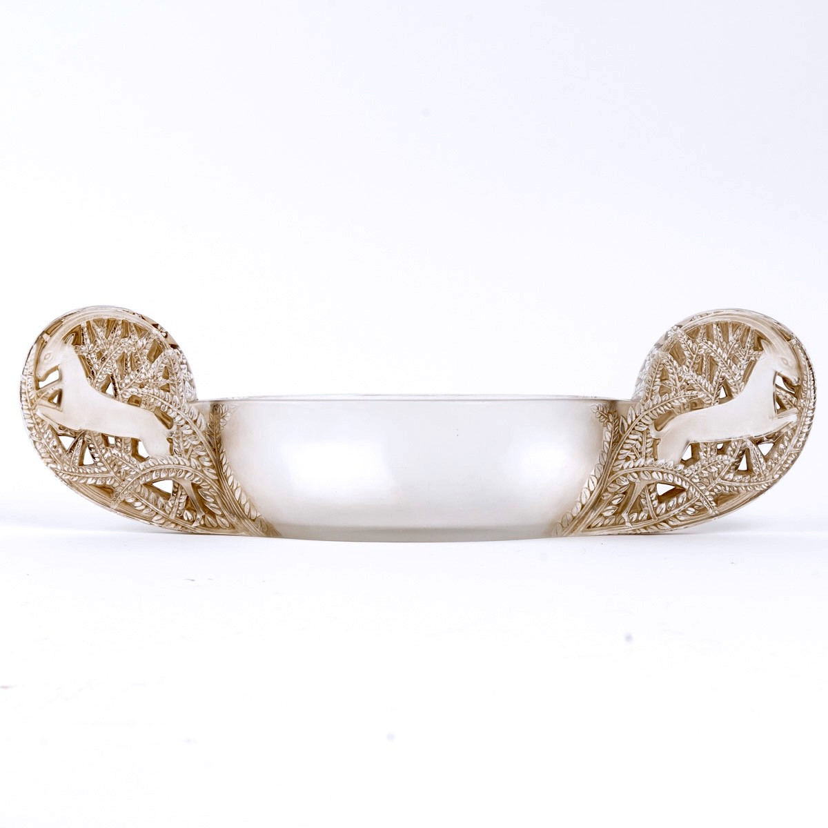 1927 René Lalique - Jardiniere Bowl Saint Hubert Bowl Glass With Sepia Patina