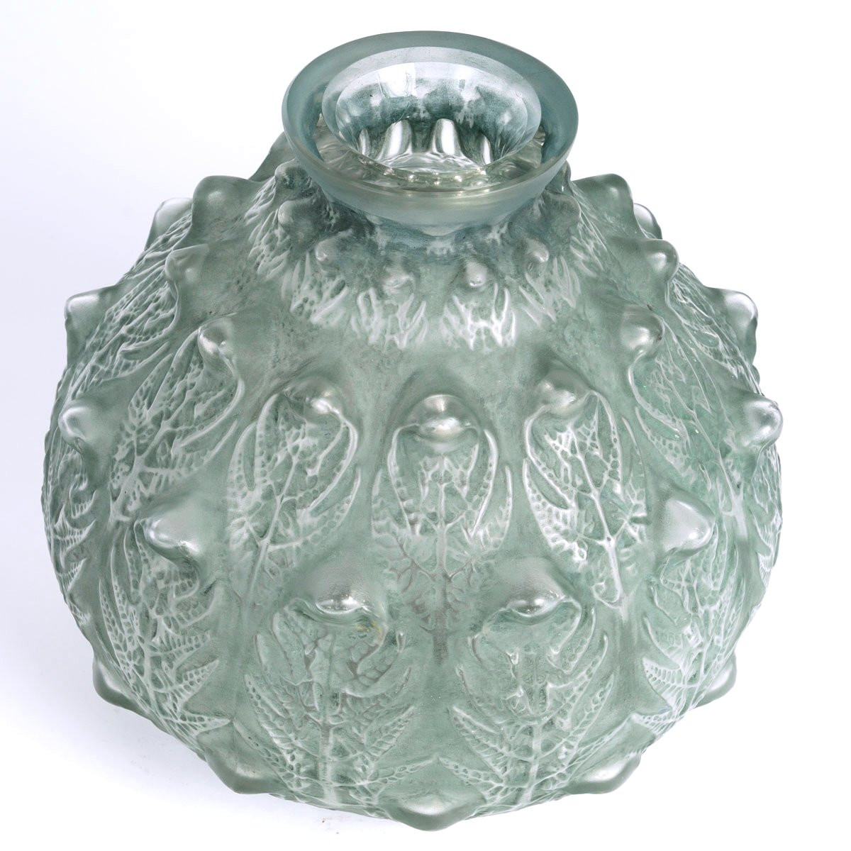1912 René Lalique - Vase Fougeres Glass With Green Patina-photo-2