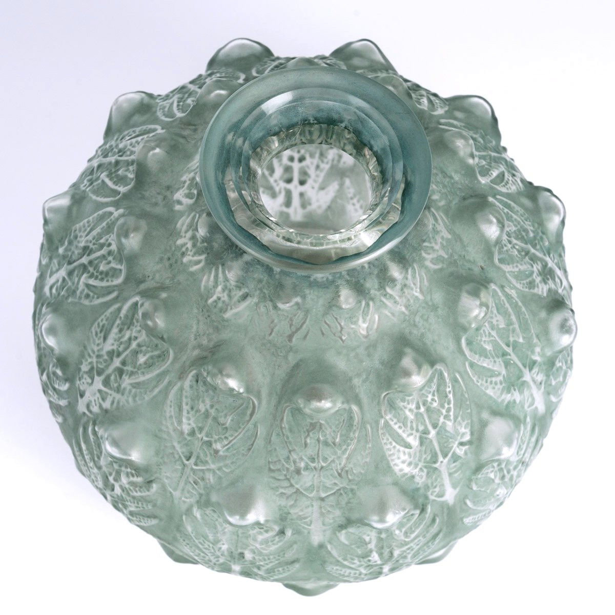 1912 René Lalique - Vase Fougeres Glass With Green Patina-photo-3