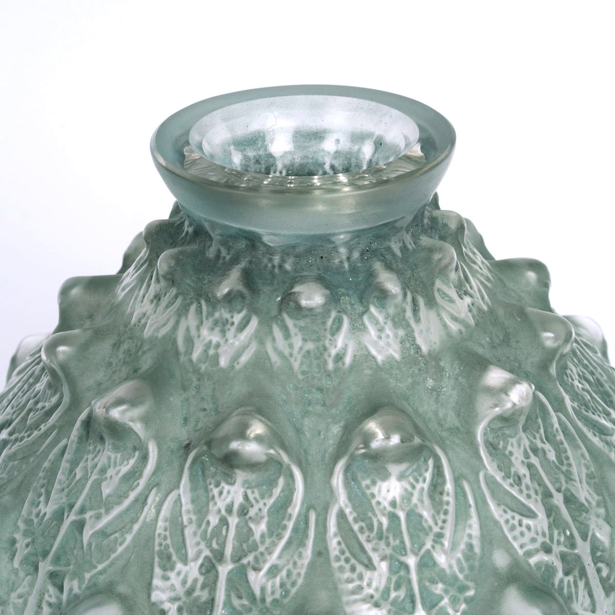 1912 René Lalique - Vase Fougeres Glass With Green Patina-photo-4