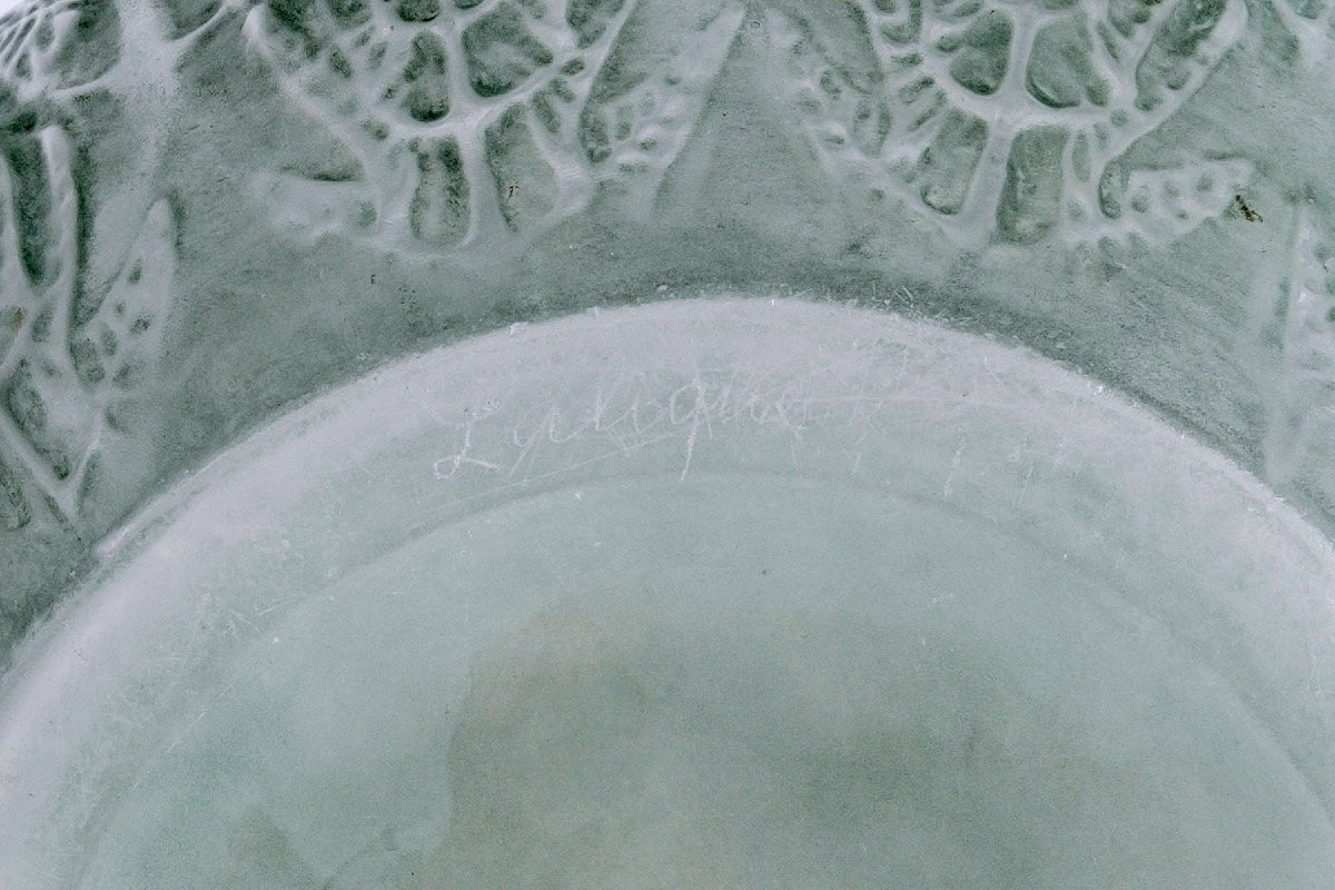 1912 René Lalique - Vase Fougeres Glass With Green Patina-photo-3