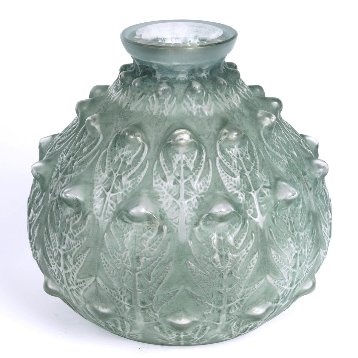1912 René Lalique - Vase Fougeres Glass With Green Patina