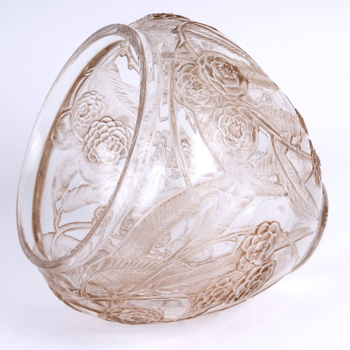 1923 René Lalique - Vase Nefliers Glass With Sepia Patina-photo-4