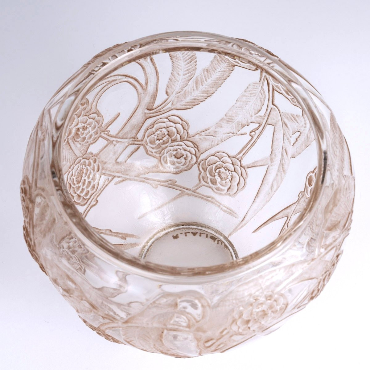 1923 René Lalique - Vase Nefliers Glass With Sepia Patina-photo-1