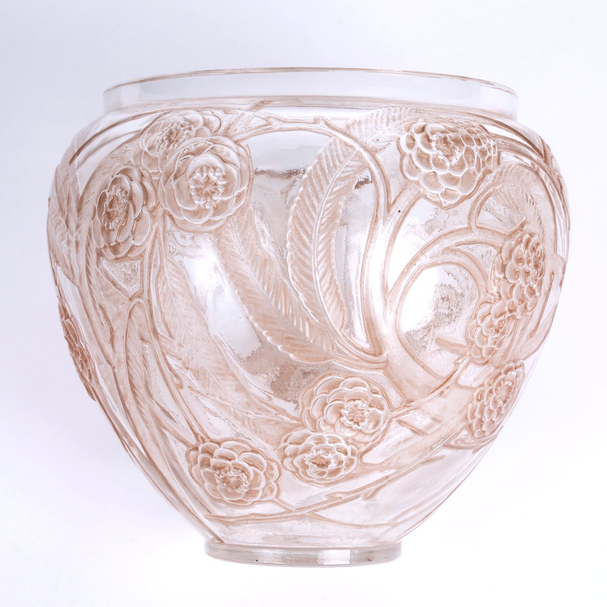 1923 René Lalique - Vase Nefliers Glass With Sepia Patina
