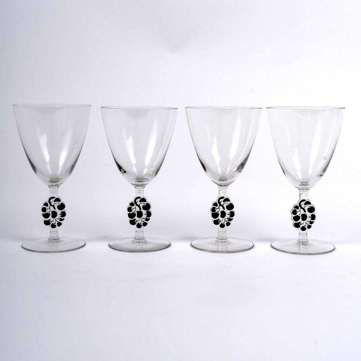 1924 René Lalique - 4 Thionville Water Glasses Glass With Black Enamel