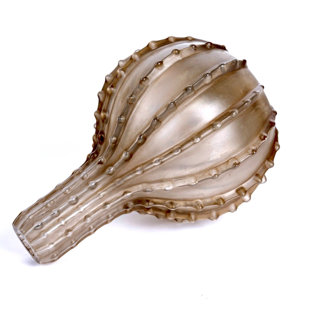 1912 René Lalique - Vase Dentelé Verre Blanc Patiné Sépia-photo-2