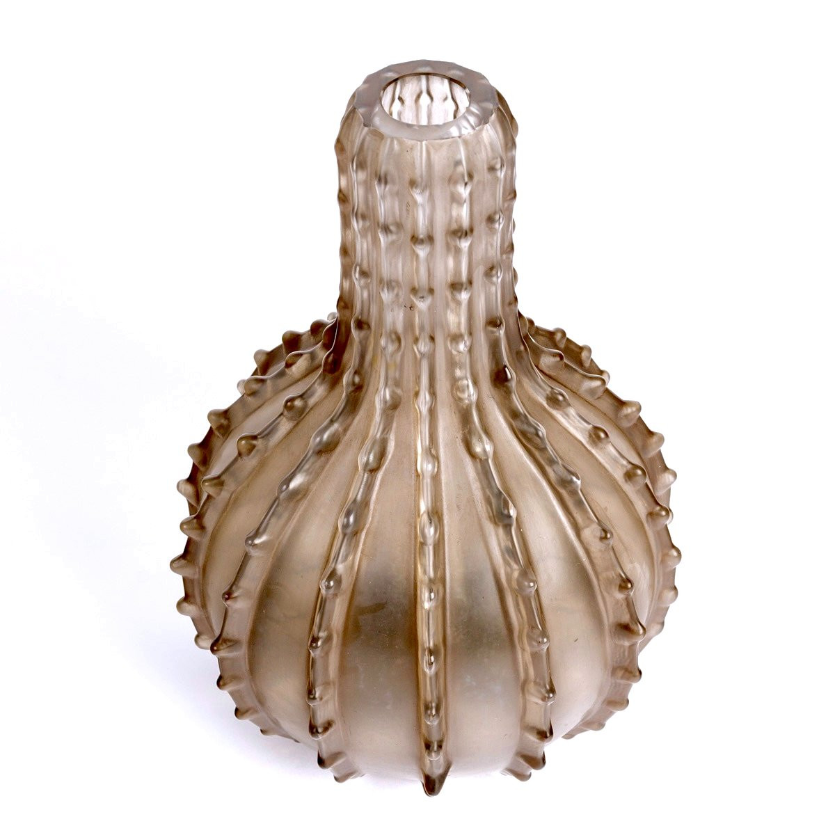 1912 René Lalique - Vase Dentelé Verre Blanc Patiné Sépia-photo-3