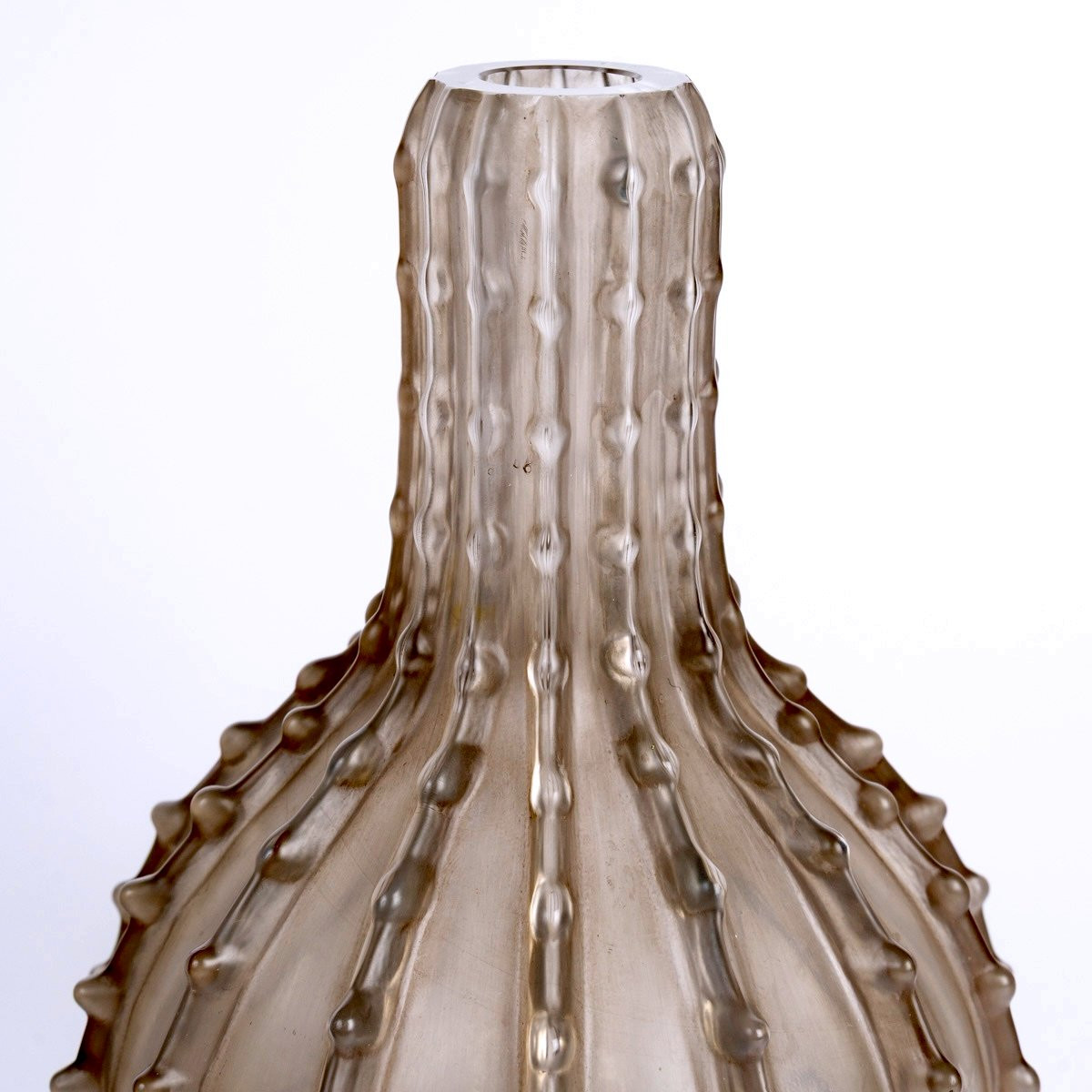 1912 René Lalique - Vase Dentelé Verre Blanc Patiné Sépia-photo-1