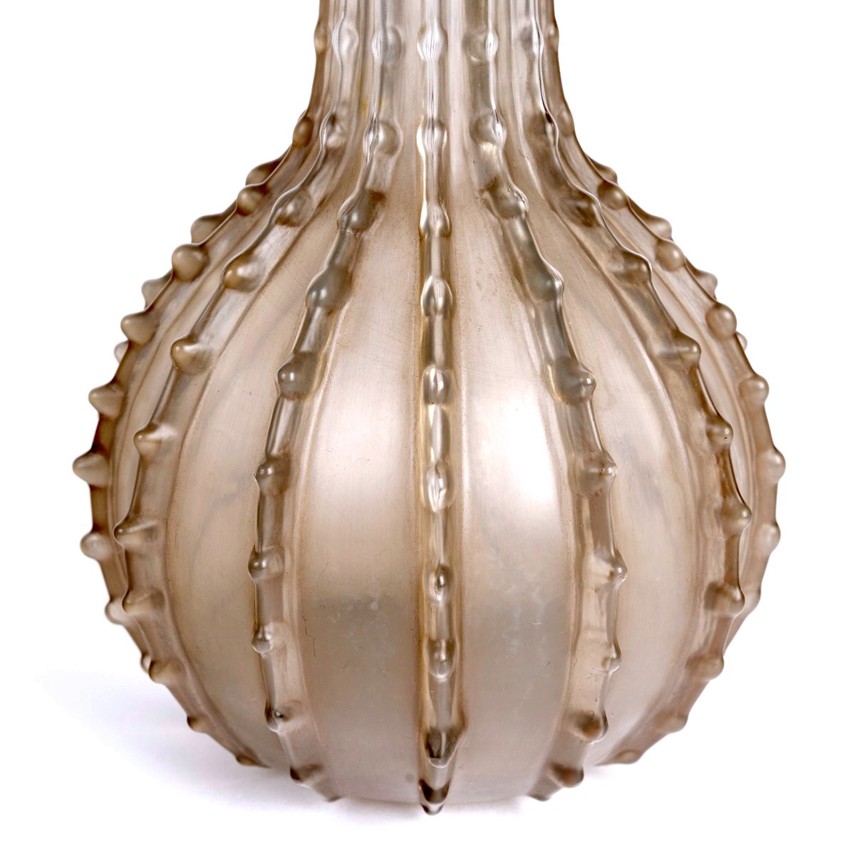 1912 René Lalique - Vase Dentelé Verre Blanc Patiné Sépia-photo-2