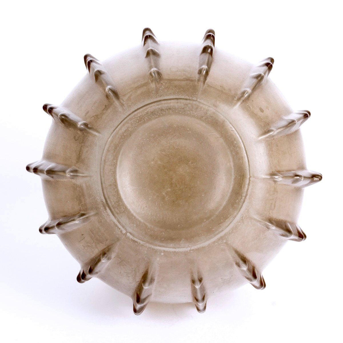 1912 René Lalique - Vase Dentelé Verre Blanc Patiné Sépia-photo-3