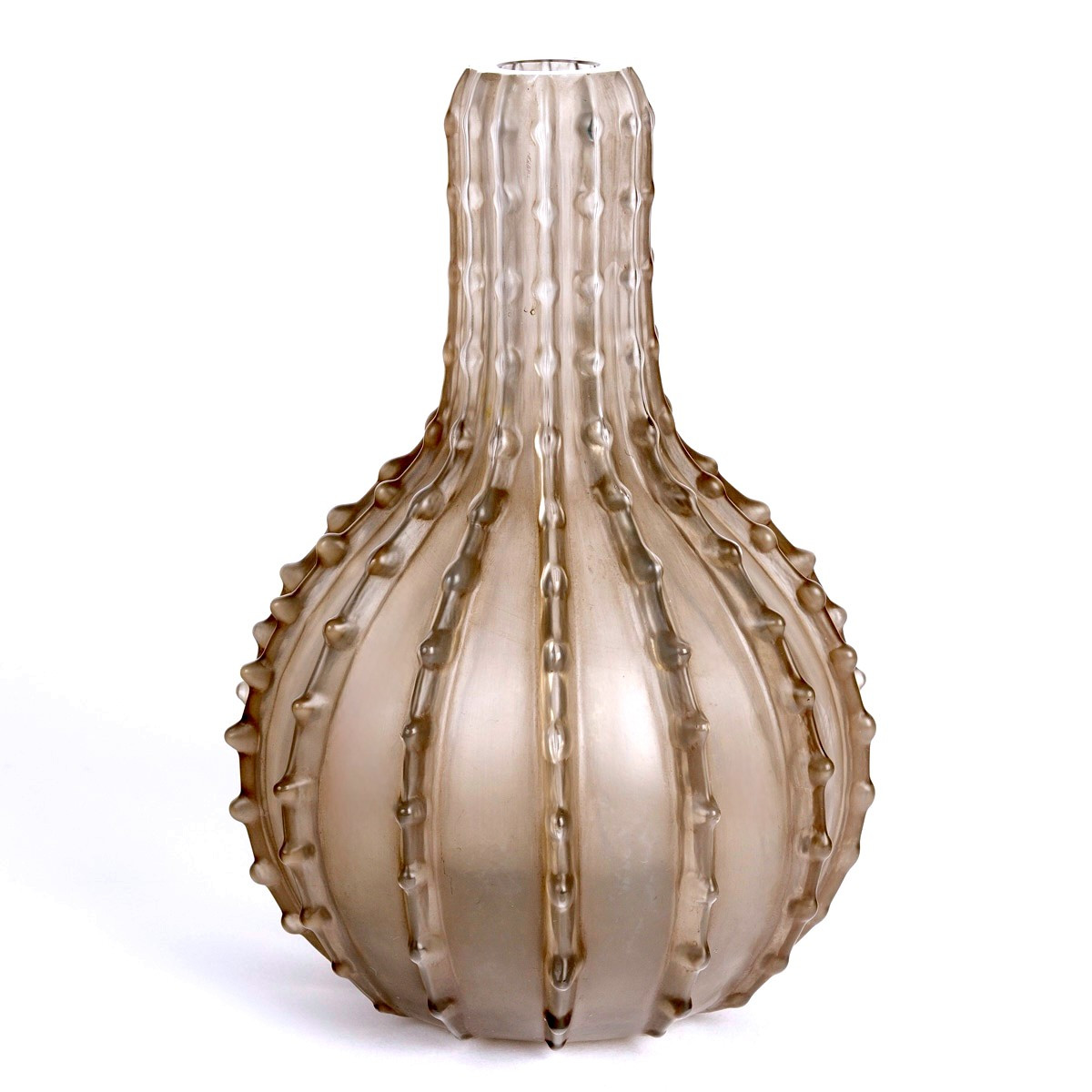 1912 René Lalique - Vase Dentelé Verre Blanc Patiné Sépia