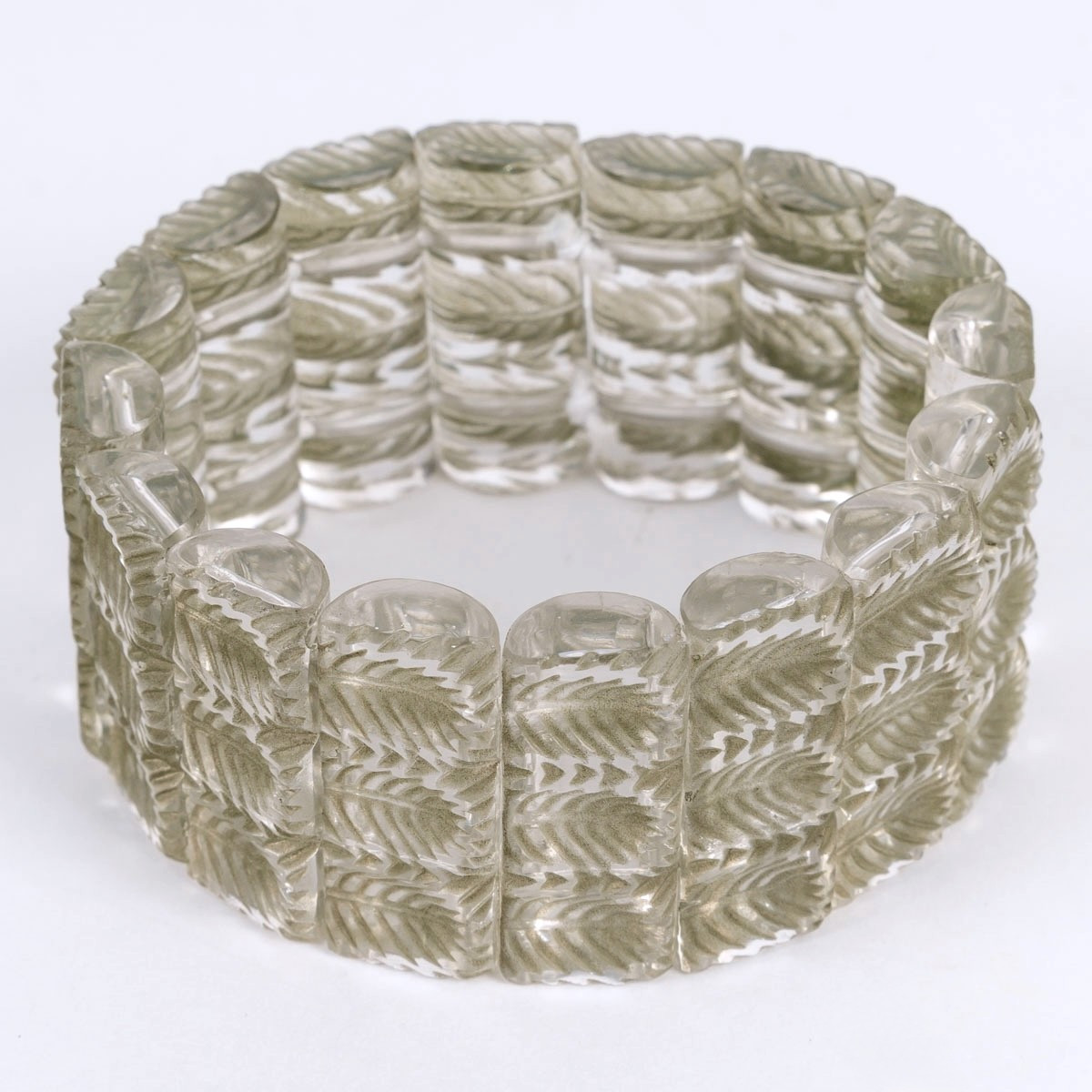 1928 Rene Lalique - Bracelet Palmettes Glass With Green Patina