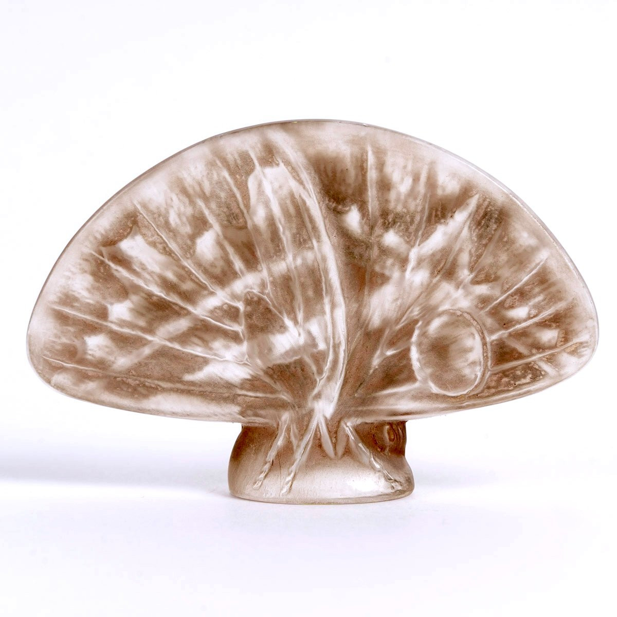 1919 René Lalique - Cachet Papillons Ailes Ouvertes Verre Blanc Patiné Sépia-photo-2