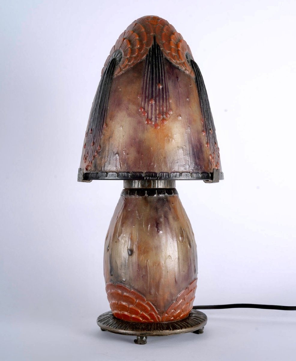 1925 Gabriel Argy-Rousseau - Lampe "Fleurs Tropicales" Pâte de Verre-photo-3