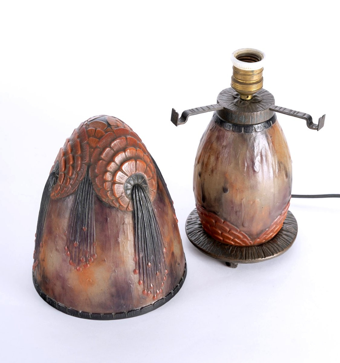 1925 Gabriel Argy-Rousseau - Lampe "Fleurs Tropicales" Pâte de Verre-photo-4