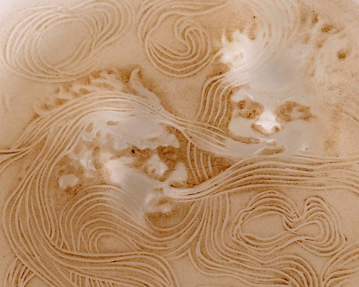 1913 René Lalique - Cendrier Deux Zéphyrs Verre Blanc Patiné Sépia-photo-4