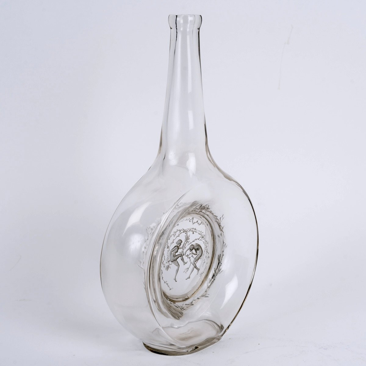 1912 René Lalique - Decanter Deux Danseuses Glass With Blue Patina-photo-2