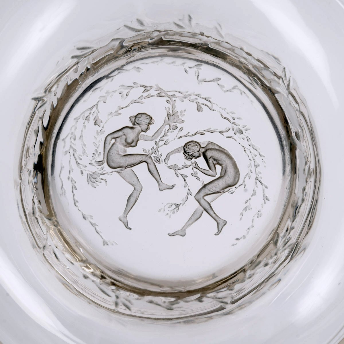 1912 René Lalique - Decanter Deux Danseuses Glass With Blue Patina-photo-3