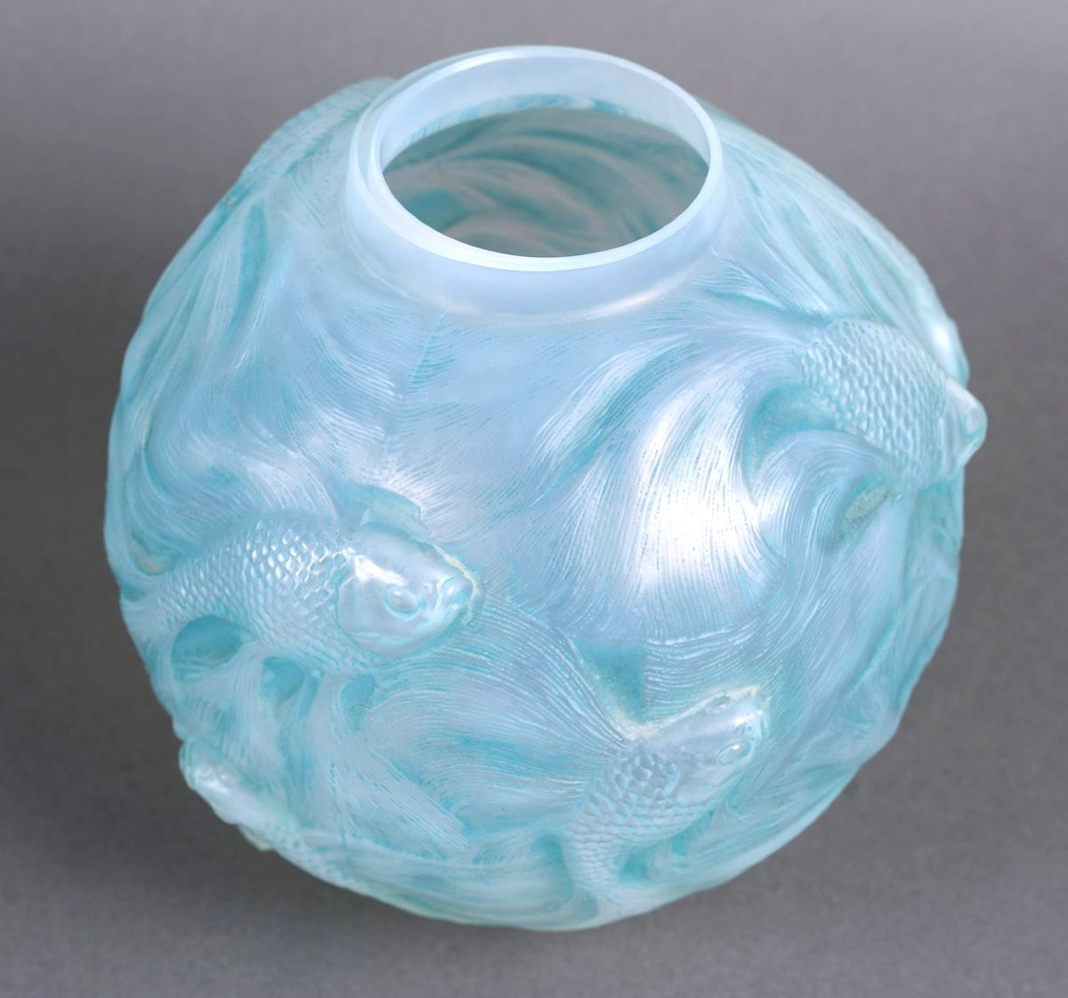 1924 René Lalique - Vase Formose Verre Opalescent Patiné Bleu-photo-3