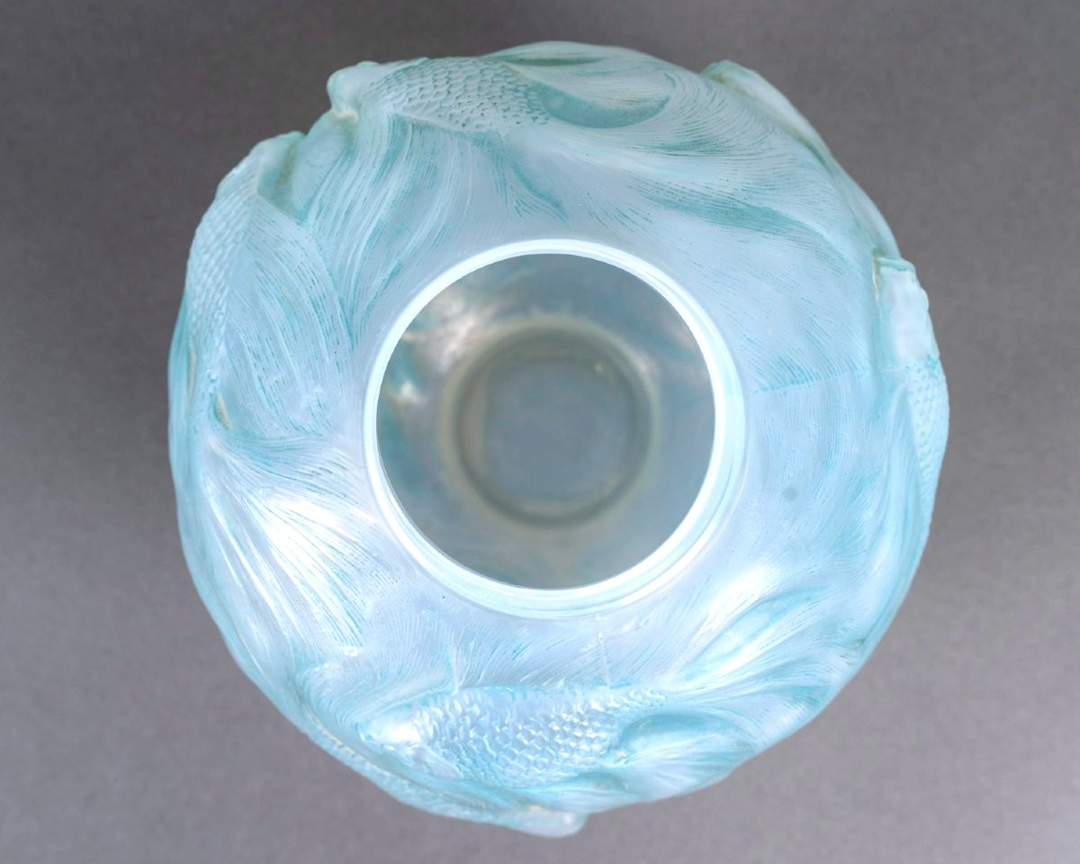 1924 René Lalique - Vase Formose Verre Opalescent Patiné Bleu-photo-4