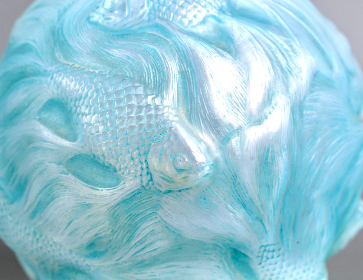 1924 René Lalique - Vase Formose Verre Opalescent Patiné Bleu-photo-2