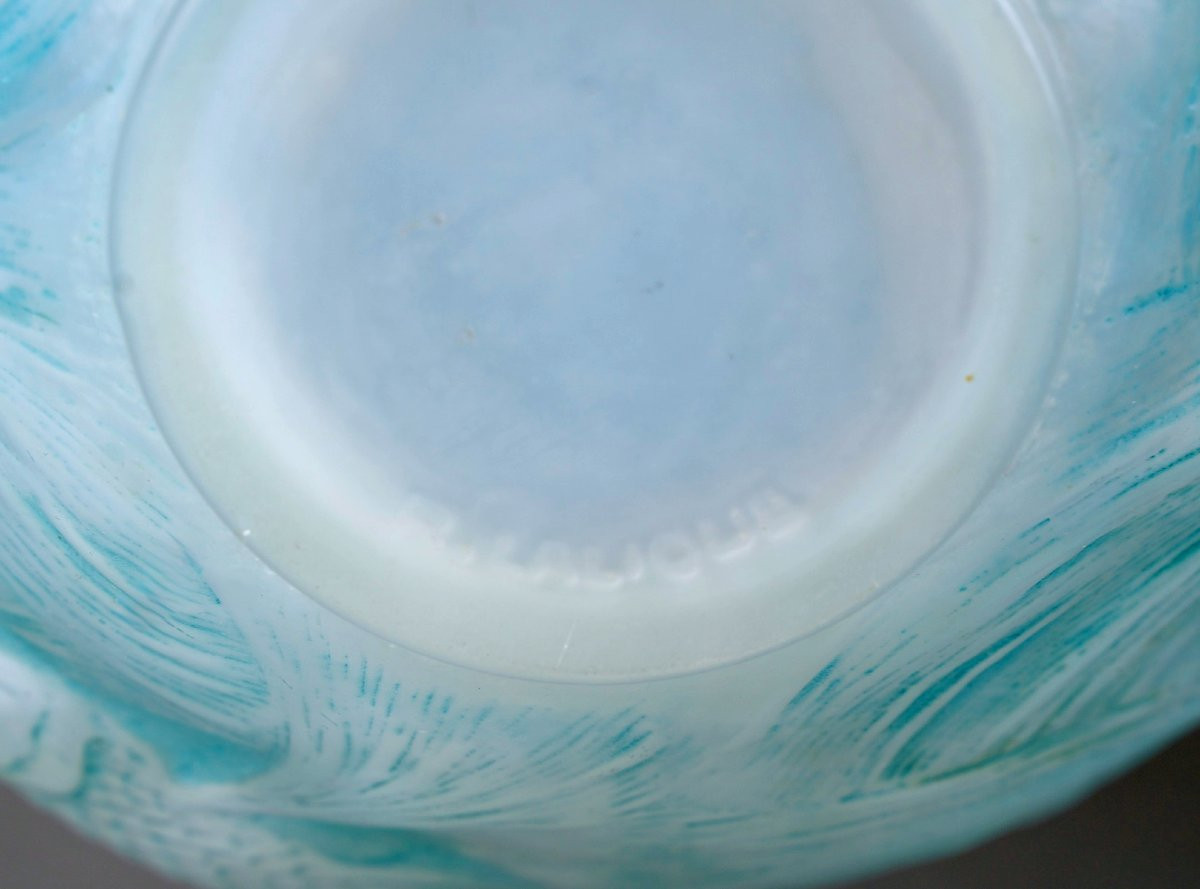 1924 René Lalique - Vase Formose Verre Opalescent Patiné Bleu-photo-3
