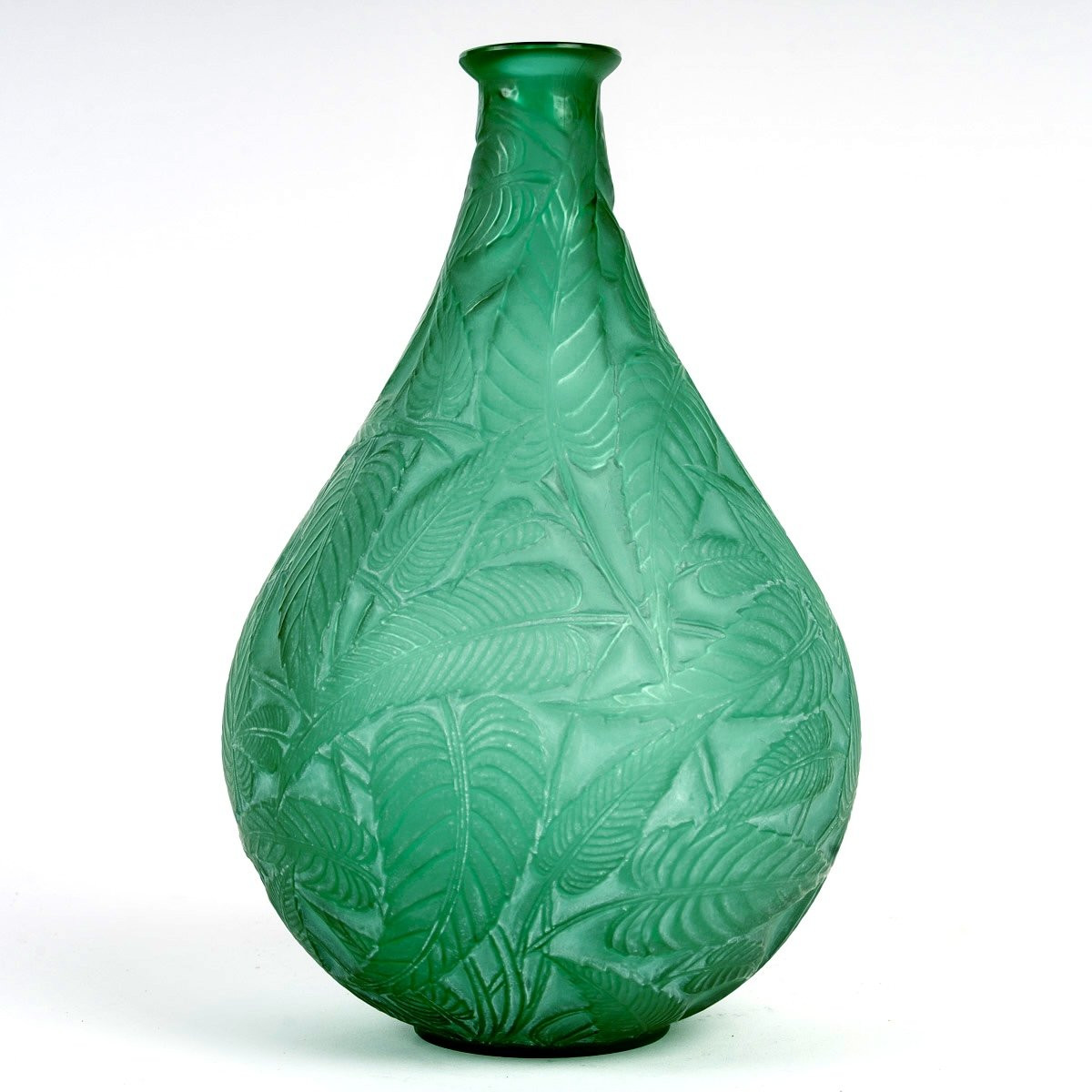 1923 René Lalique - Vase Sauges Verre Vert  Patiné Blanc-photo-2