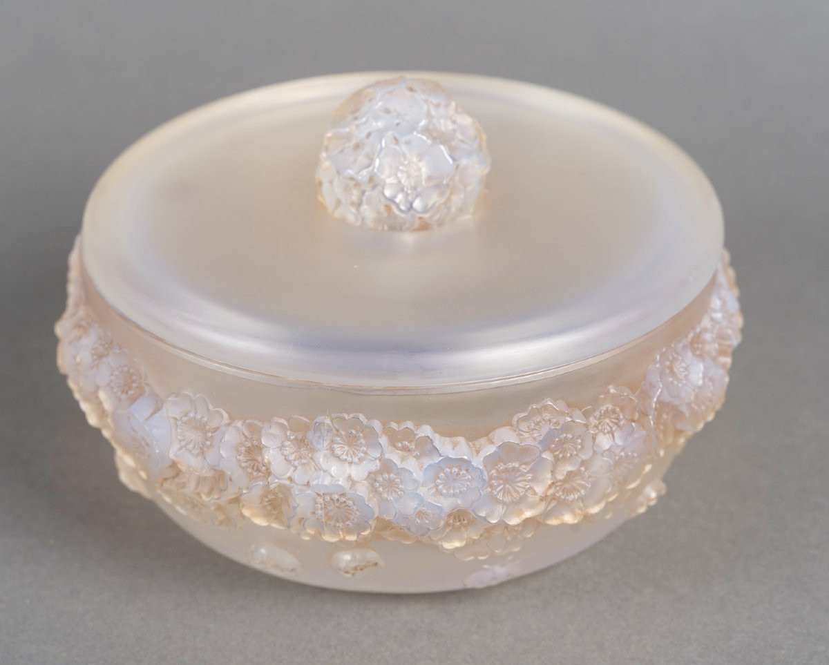 1927 Rene Lalique - Box Primeveres Opalescent Glass With Sepia Patina-photo-2