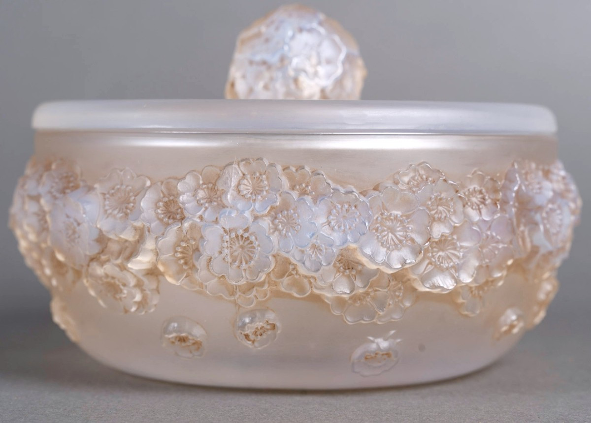 1927 Rene Lalique - Box Primeveres Opalescent Glass With Sepia Patina