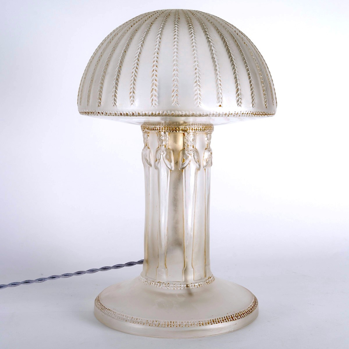 1920 René Lalique - Lamp Caryatids Glass With Sepia Patina