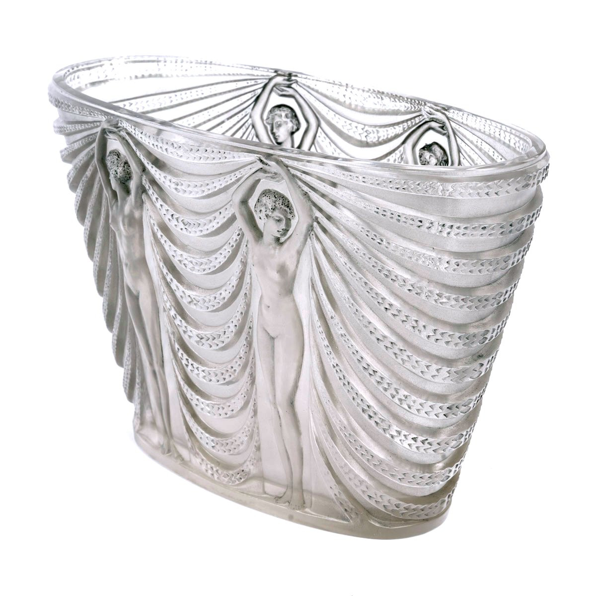 1937 René Lalique - Vase Terpsichore Verre Blanc Patiné Bleu-photo-3