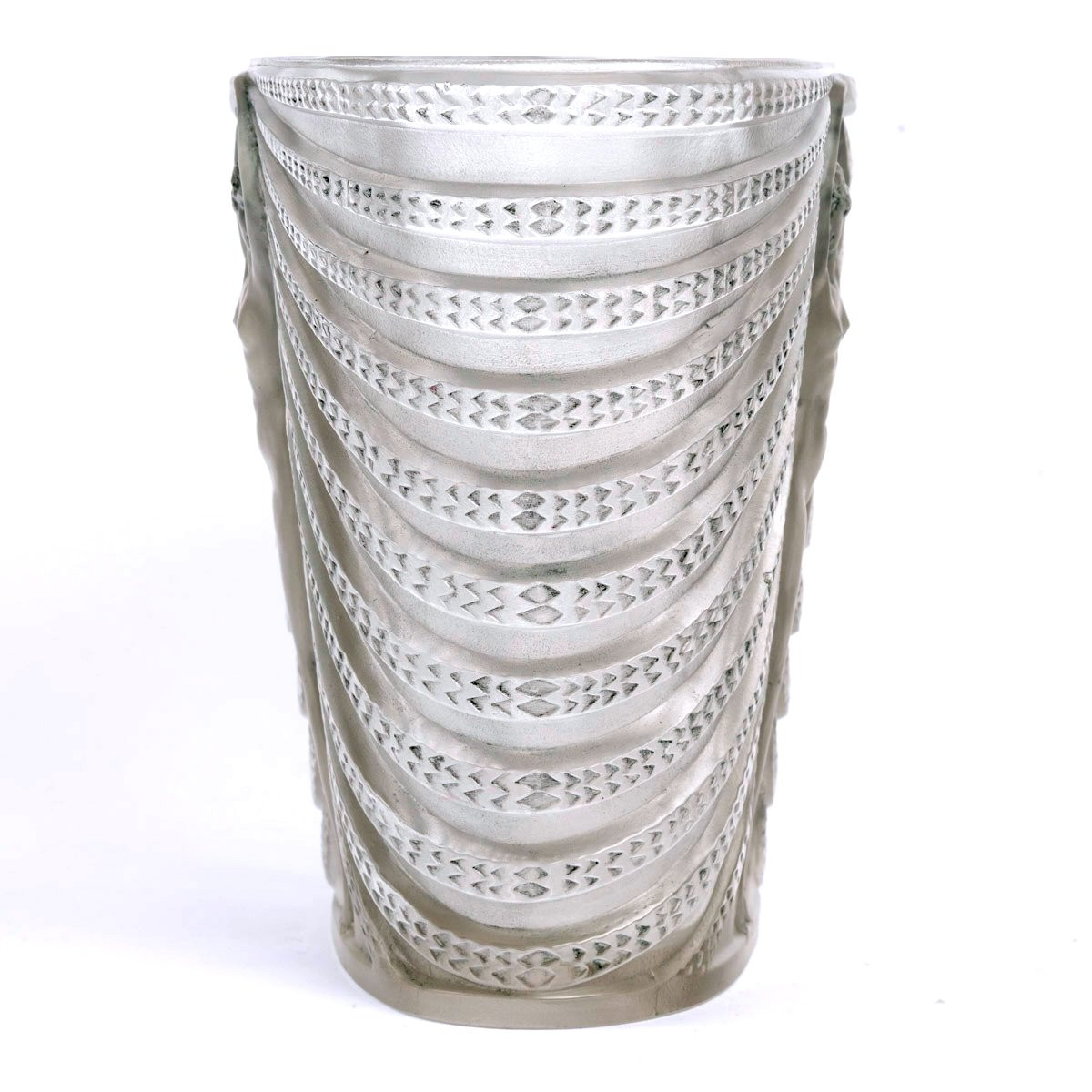 1937 René Lalique - Vase Terpsichore Verre Blanc Patiné Bleu-photo-4