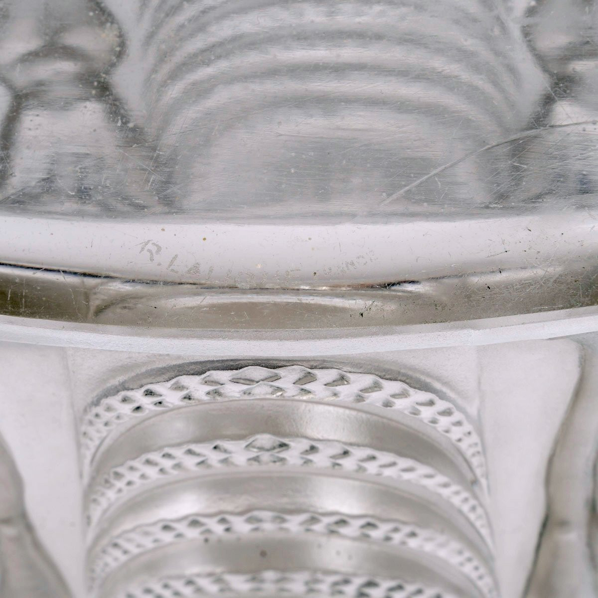 1937 René Lalique - Vase Terpsichore Verre Blanc Patiné Bleu-photo-3