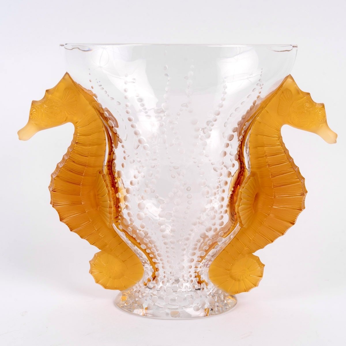 Lalique France - Vase Poseidon Clear And Orange Crystal - New - 48/99-photo-2