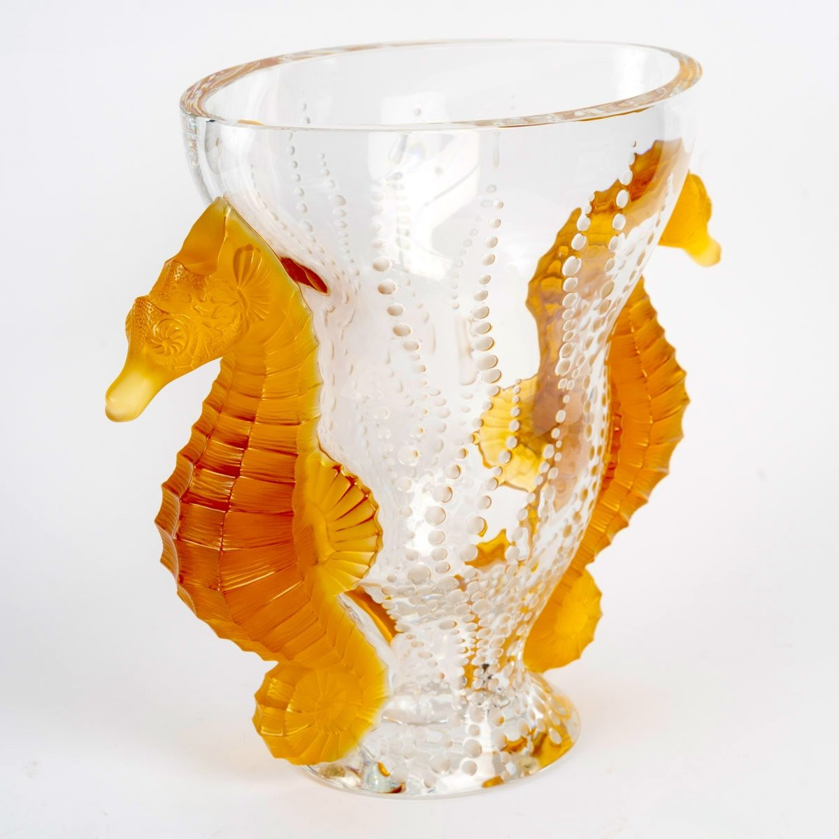 Lalique France - Vase Poseidon Clear And Orange Crystal - New - 48/99-photo-3