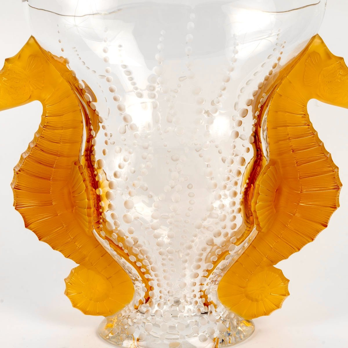 Lalique France - Vase Poseidon Clear And Orange Crystal - New - 48/99-photo-4