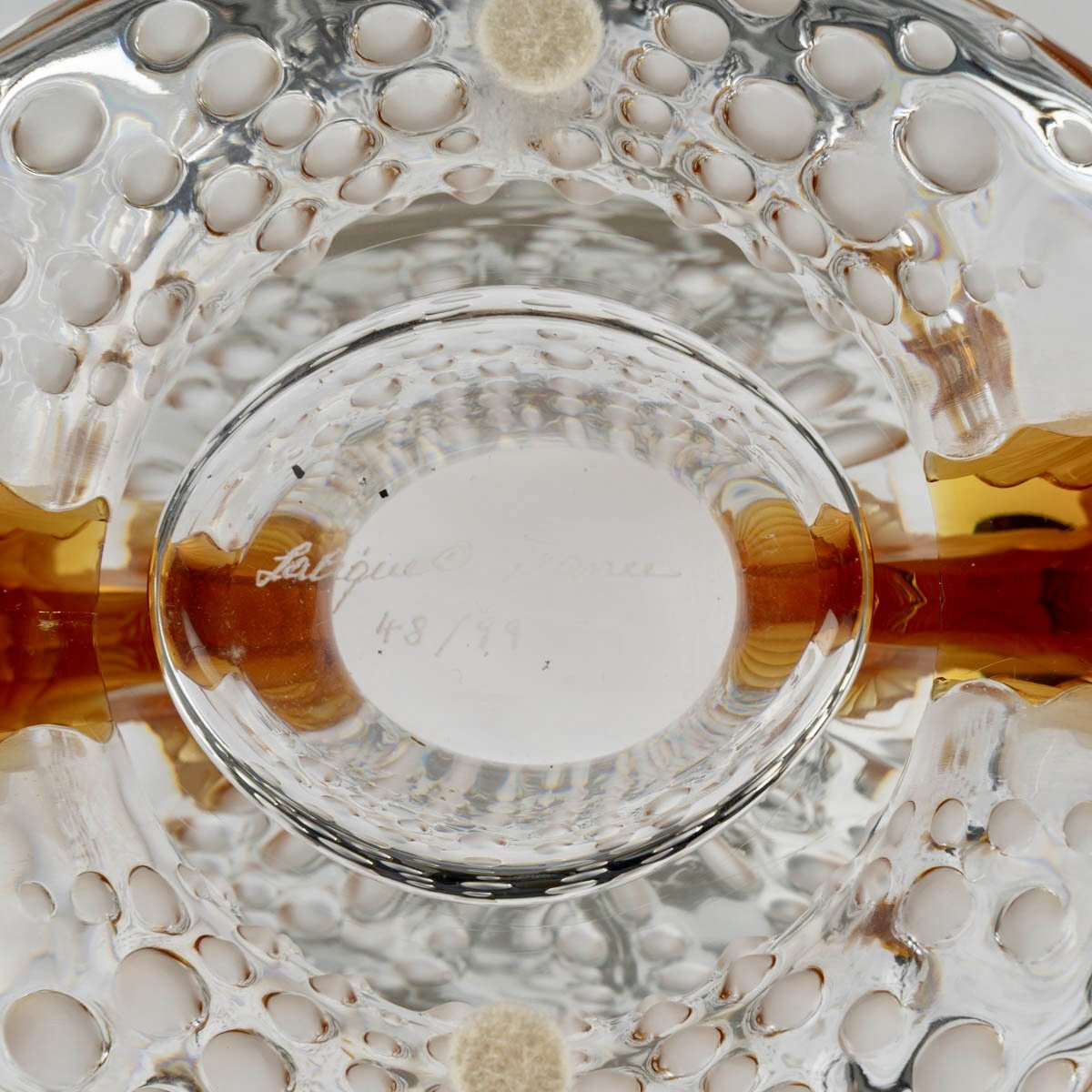 Lalique France - Vase Poseidon Clear And Orange Crystal - New - 48/99-photo-2