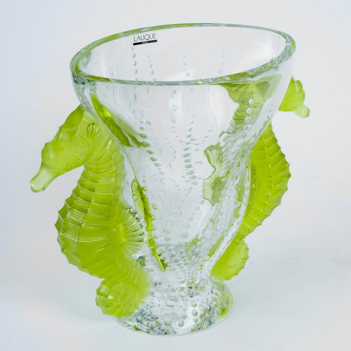 Lalique France - Vase Poséidon Cristal Blanc et Vert Absinthe - NEUF - 92/99-photo-3