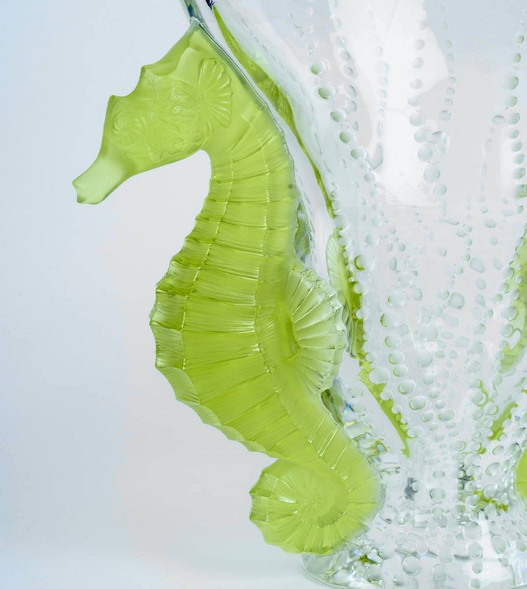 Lalique France - Vase Poséidon Cristal Blanc et Vert Absinthe - NEUF - 92/99-photo-2