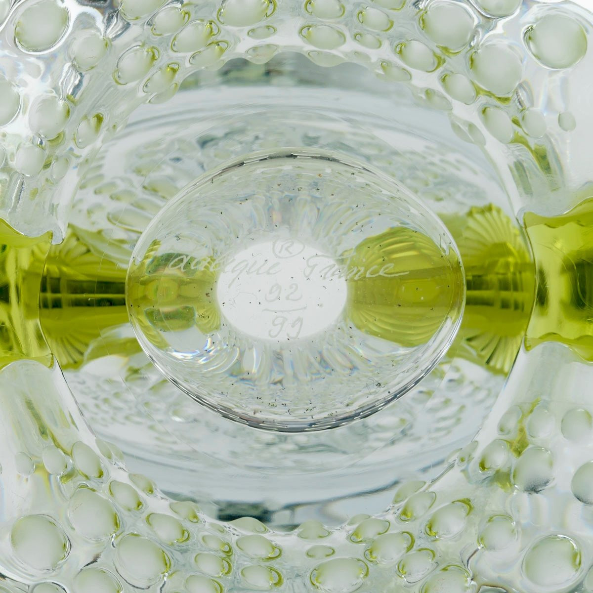 Lalique France - Vase Poséidon Cristal Blanc et Vert Absinthe - NEUF - 92/99-photo-4