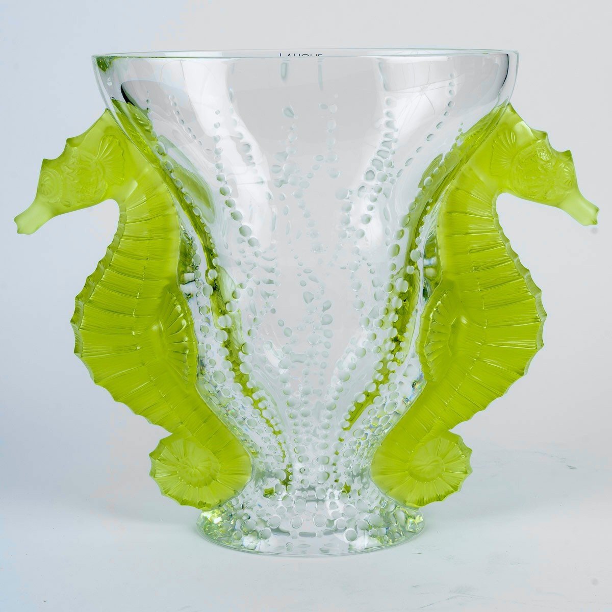Lalique France - Vase Poséidon Cristal Blanc et Vert Absinthe - NEUF - 92/99
