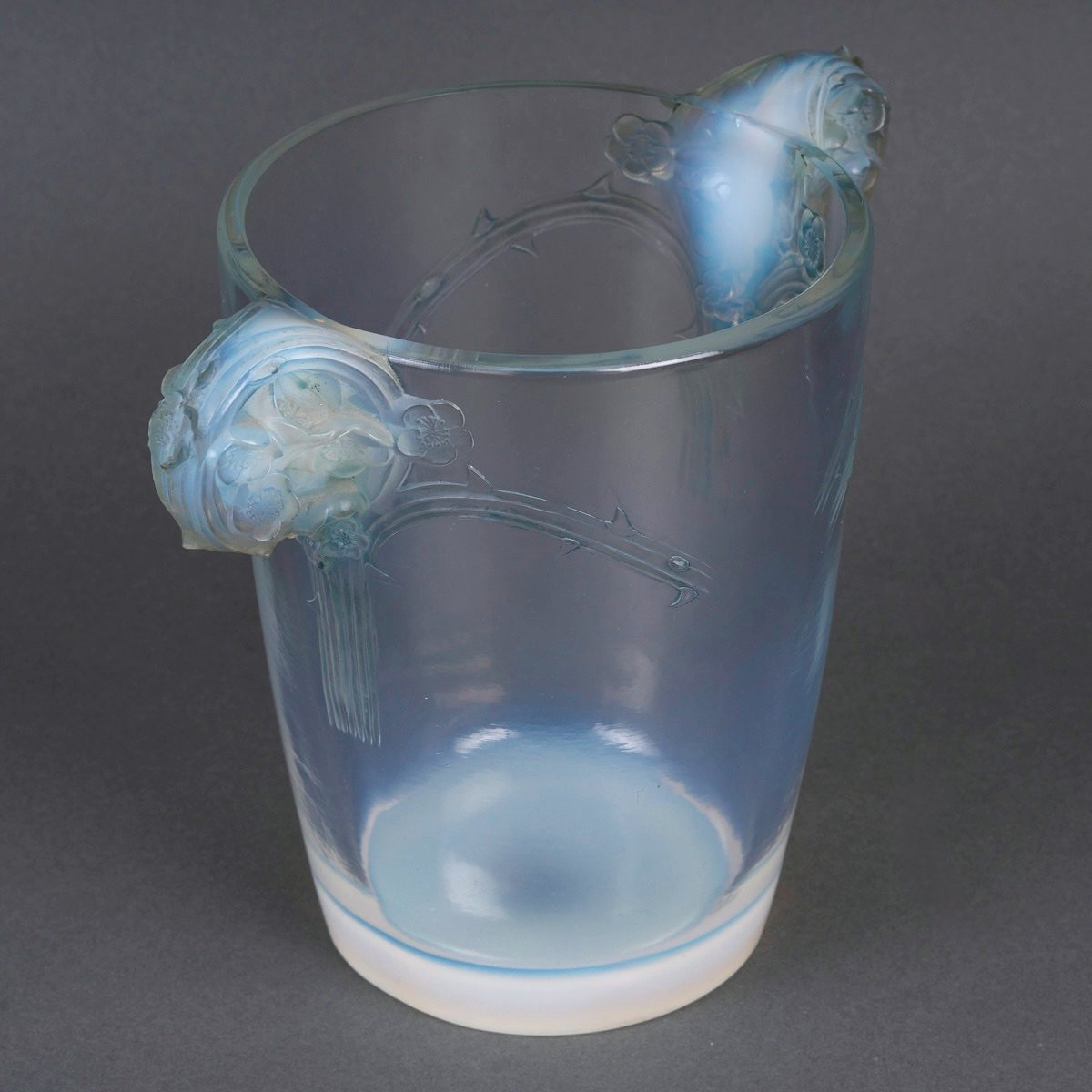 1926 René Lalique - Vase Chamarande Verre Opalescent Patiné Bleu-photo-3