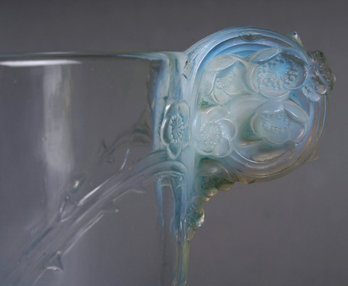 1926 René Lalique - Vase Chamarande Verre Opalescent Patiné Bleu-photo-1
