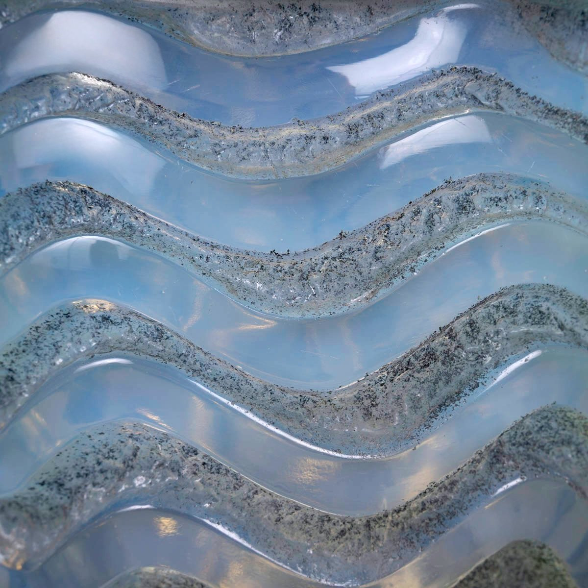 1934 René Lalique - Vase Méandres Verre Opalescent Patiné Bleu-photo-3